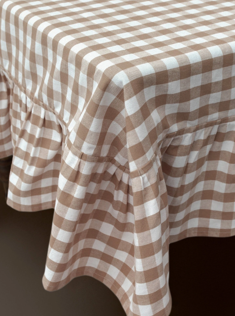 Brown Ruffled Gingham Tablecloth – House of Jade Home