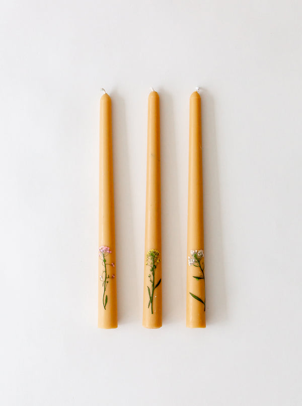 Inlaid Floral Taper Candles | Set of 3