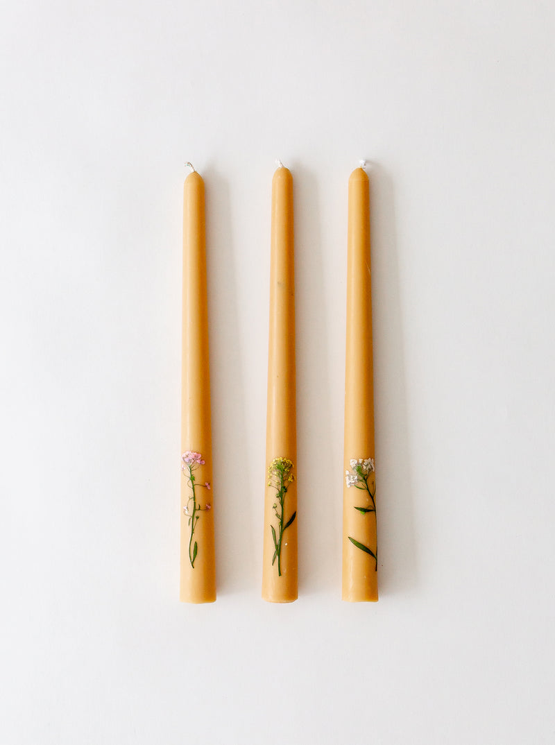 Inlaid Floral Taper Candles | Set of 3