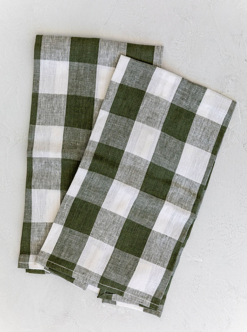 Olive Gingham Tea Towel