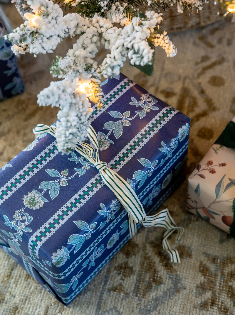 Floral Gingham Stripe Wrapping Paper