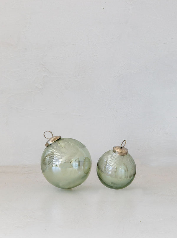 Ridged Glass Ball Ornaments | Set of 2