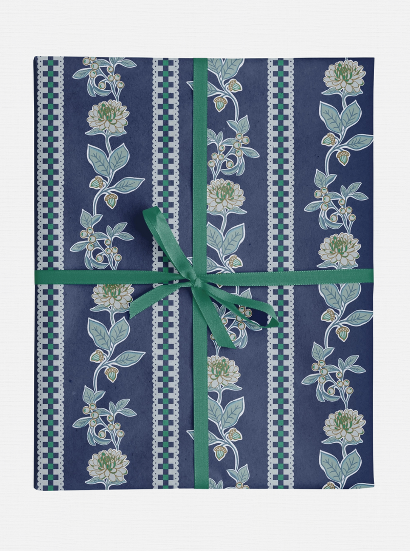 Floral Gingham Stripe Wrapping Paper