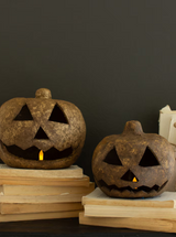 Paper Mache Jack-O-Lanterns | Set of 2