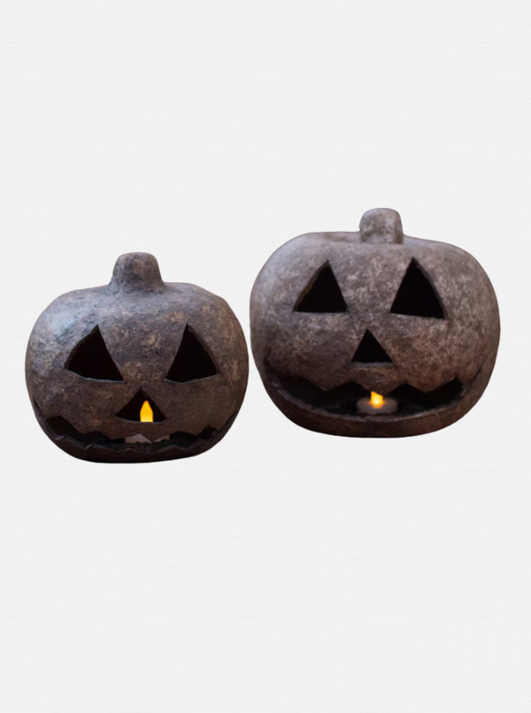 Paper Mache Jack-O-Lanterns | Set of 2