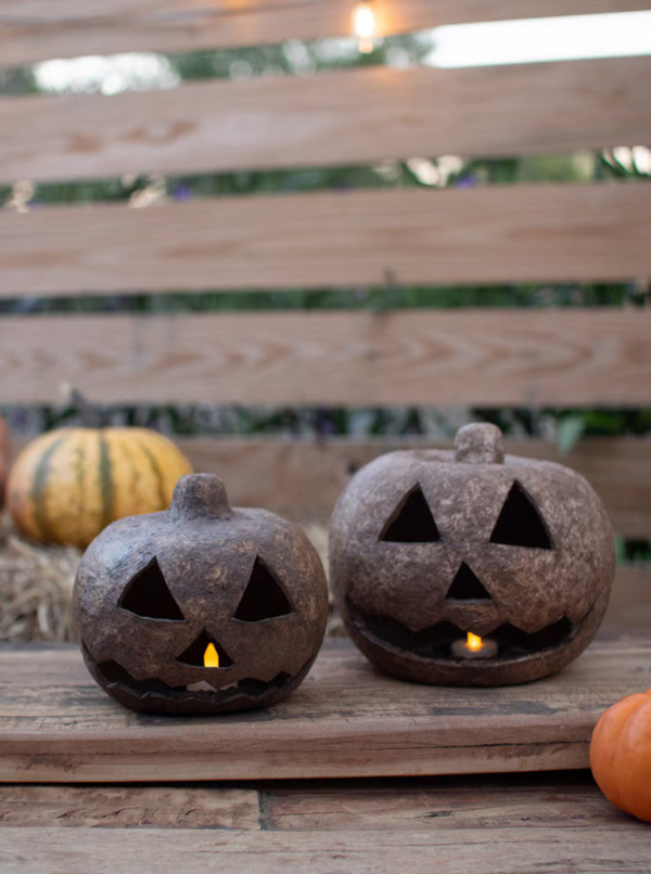 Paper Mache Jack-O-Lanterns | Set of 2