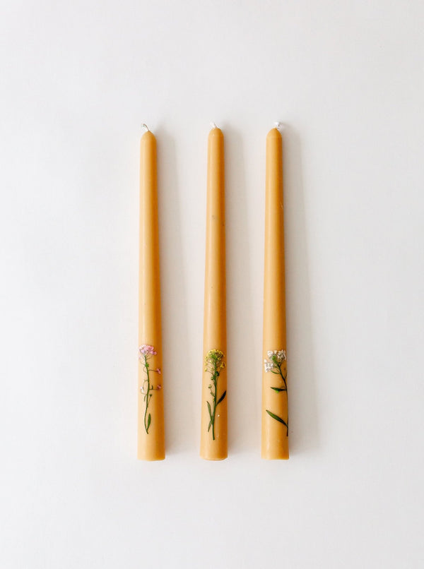 Inlaid Floral Taper Candles | Set of 3 - HJDCR0437 - OS