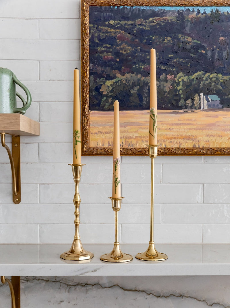 Inlaid Floral Taper Candles | Set of 3 - HJDCR0437 - OS