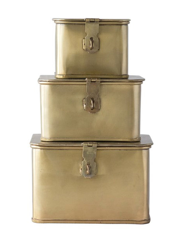 Square Brass Boxes | Set of 3